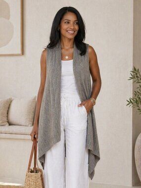 Acrobat Gray Cotton Sleeveless Knit Cardigan High-Low One Size